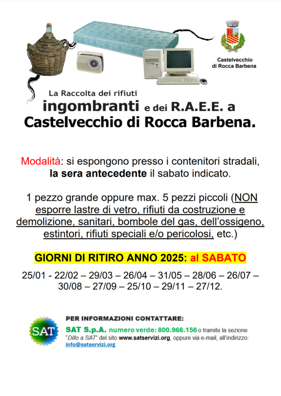 Castelvecchio calendario rifiuti ingombranti 2025